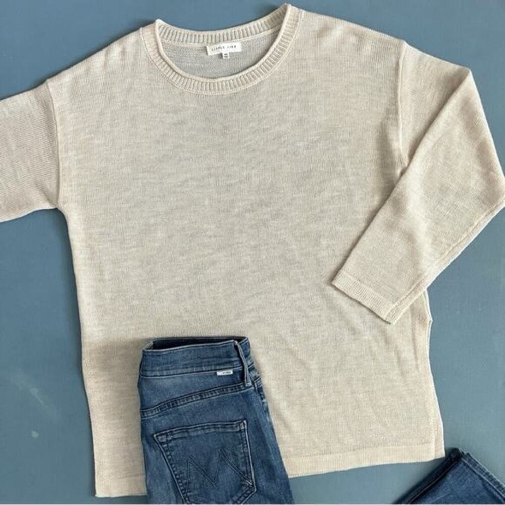 Little Lies Side Slit Cream Crewneck Knit Pullover Sweater - Picture 4 of 6